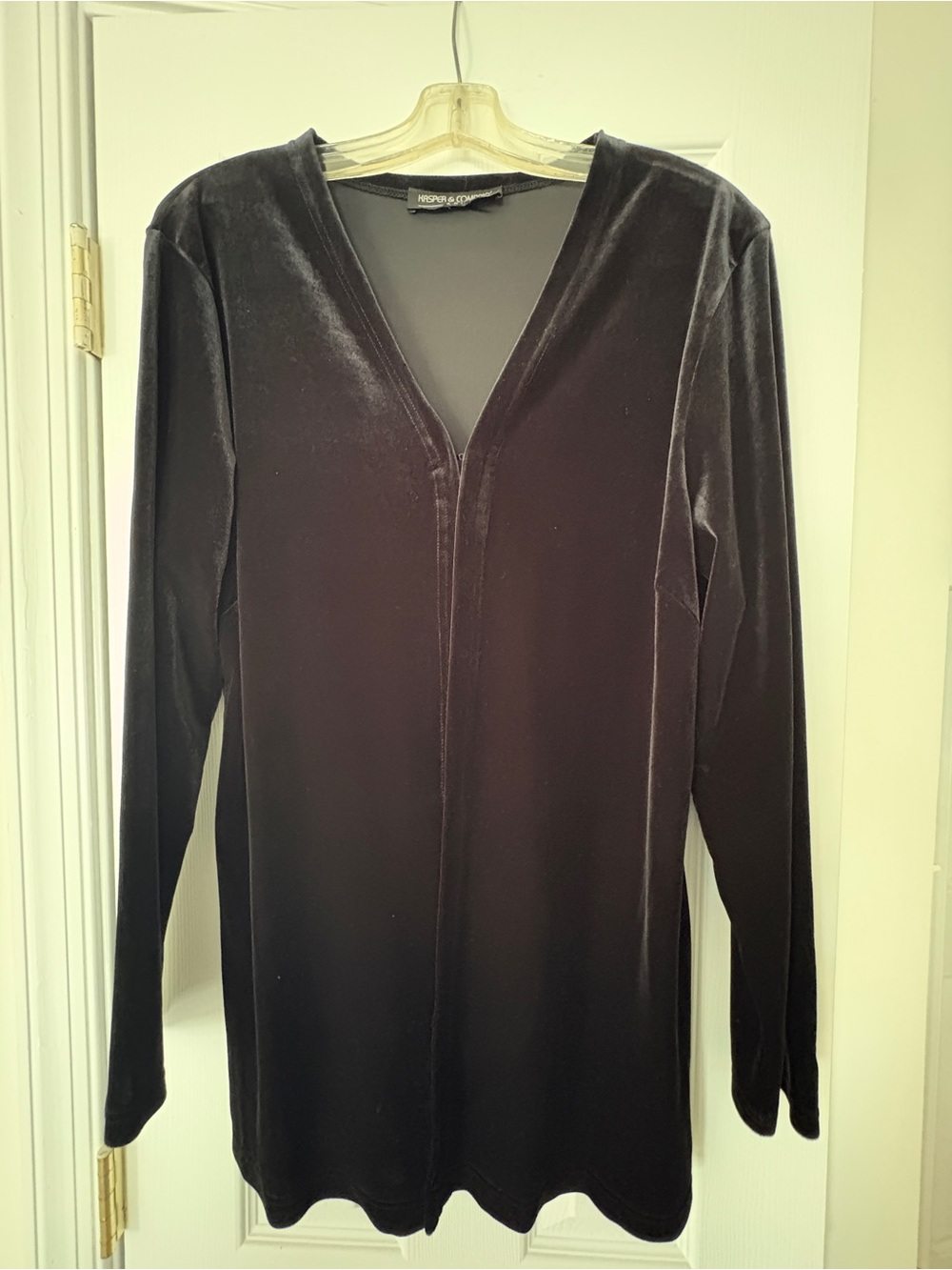 Norton McNaughton Black Velvet Long Sleeve Cardigan like layer, 1 hook closure